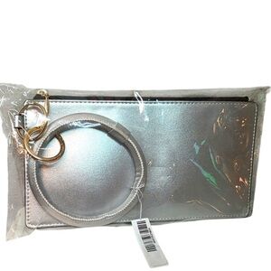 Silver Metallic Wristlet Clutch with Ring Handle